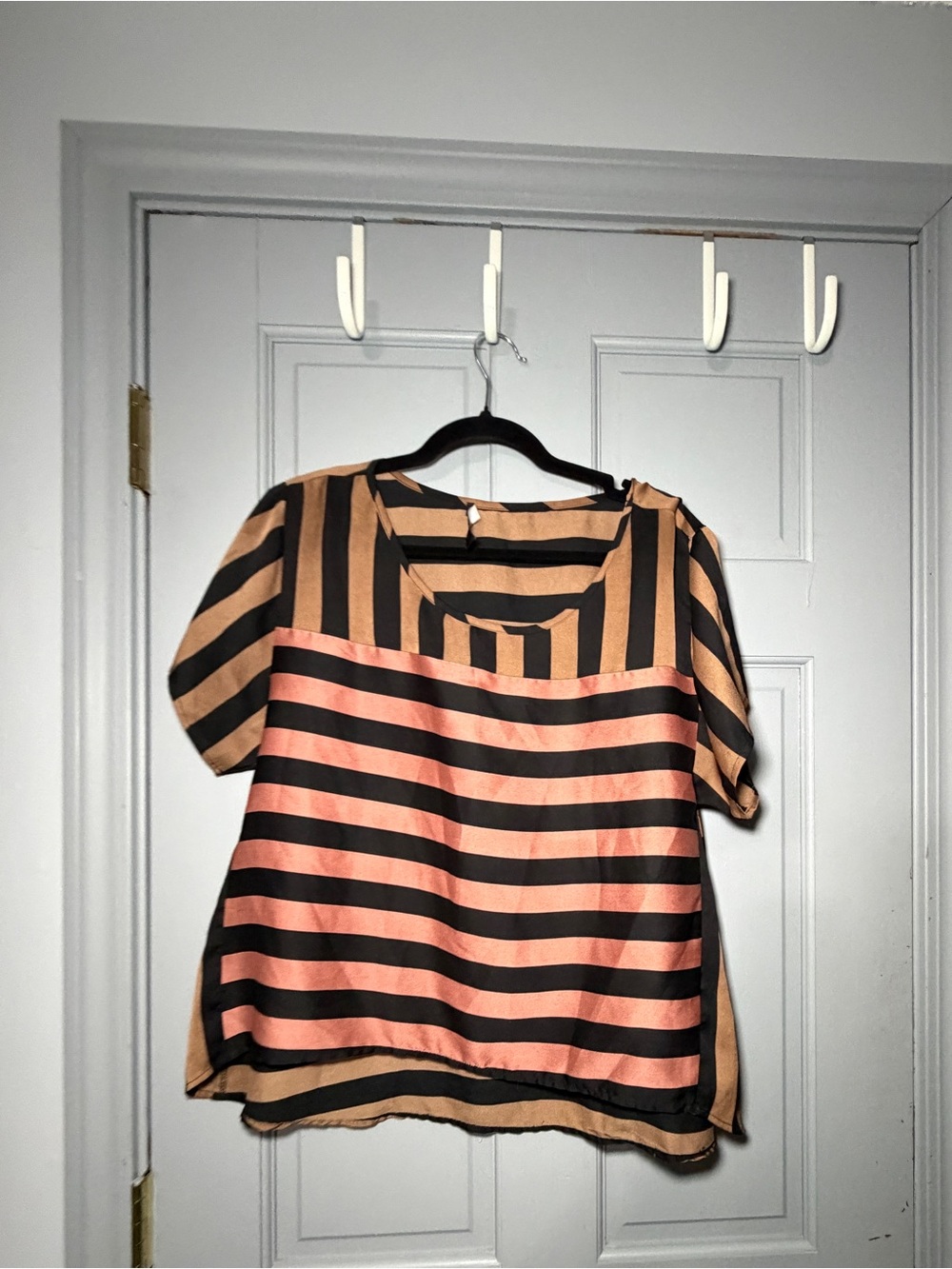 Sugarlips Black and Tan Striped Short-Sleeve Blouse